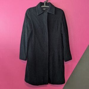 DKNY Classic Black Wool Blend Button Front Midi Coat Size 8